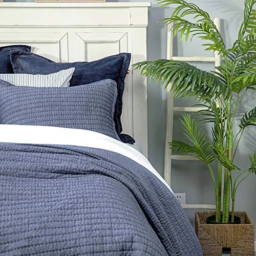 Cotton Yarn Dyed Chambray Collection Cotton Fill Channel Stitch Washed Standard Pillow Sham Blue Color, 20’’ X 26’’+1.75’’ Flange (1Piece) 1 Cotton Yarn Dyed Chambray Collection Cotton Fill Channel Stitch Washed Standard Pillow Sham Blue Color, 20’’ X 26’’+1.75’’ Flange (1Piece)