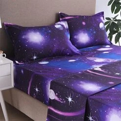 Galaxy 3D Printing Bed Sheet Bedding Set, Soft Microfiber Fitted Sheet Set，Galaxy Themed Sheets 4 Pcs Flat Sheet& Fitted Sheets With 2 Pillowcases (Queen, 07) -Amazon Shop 61llbwmLK5L