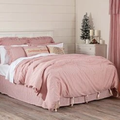 Farmhouse Ticking Stripe Red King Bed Skirt 78" X80", W/ 16" Drop, Tailored Dust Ruffle -Amazon Shop 61n40x5lYuL