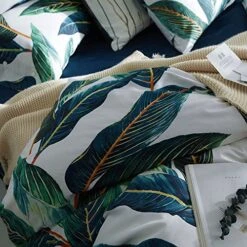 Home Duvet Cover Set Zipper Closure Vintage Print Quilt Cover Set White King Green Tropical Leaves Pattern Reversible Cotton Luxury Bedding Collection -Amazon Shop 61nuZJod1pL